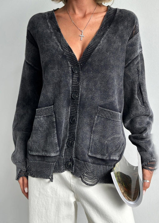 Distressed Washed Woolen Cardigan