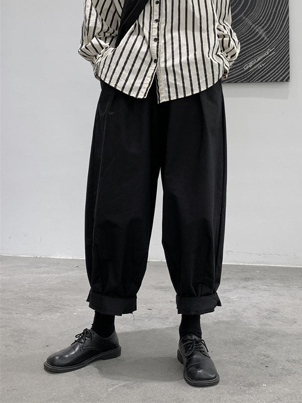 Simple Coffee Elasticity High-waisted Pockets Pleated Harem Pants Ws009