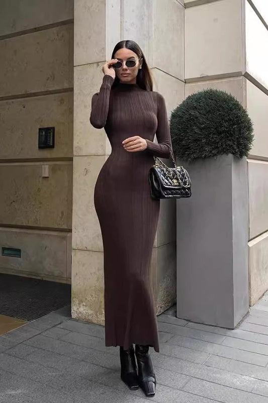 High Neck Striped Sweater Dress