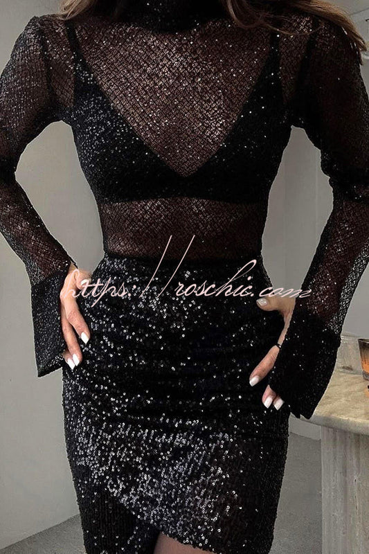 Days Sequined Elastic Waist Ruched Mini Skirt