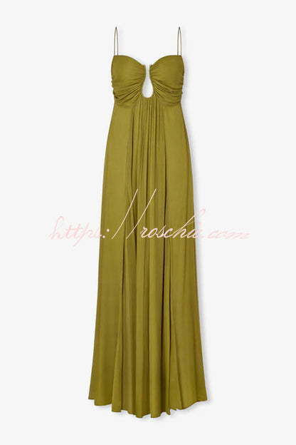Soft and Metal Hollow Design Back Smocked A-line Slip Maxi Dress