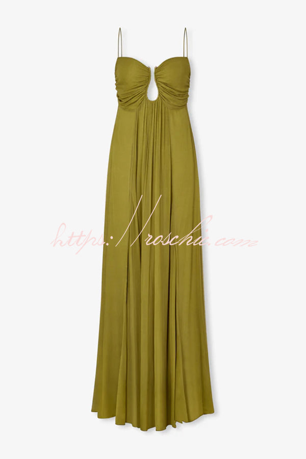 Soft and Metal Hollow Design Back Smocked A-line Slip Maxi Dress