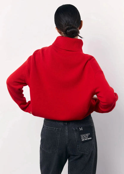 Red Turtleneck Knit Sweater