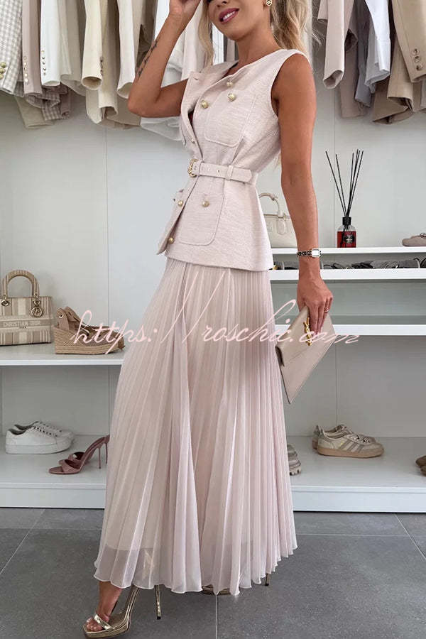 Relaxed and Pleated Tulle Side Zipper A-line Maxi Skirt