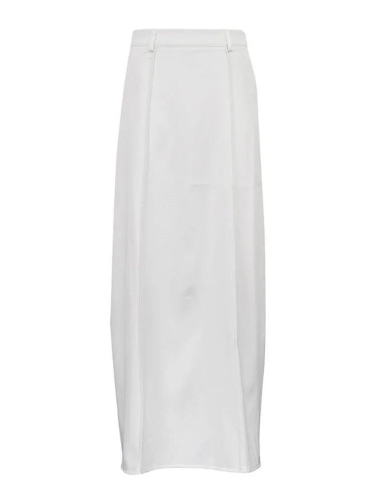 White High Waist Patchwork Long Skirt for Loose Pocket Summer Female Maxi Skirt