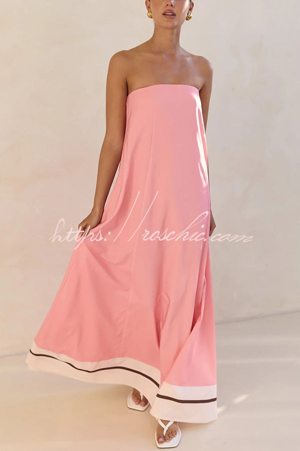 Unique Print Tube Top Back Zipper Loose Maxi Dress