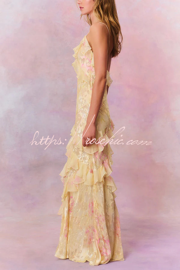 Multicolor Tie-dye Backless Wave-hem Strap Maxi Dress