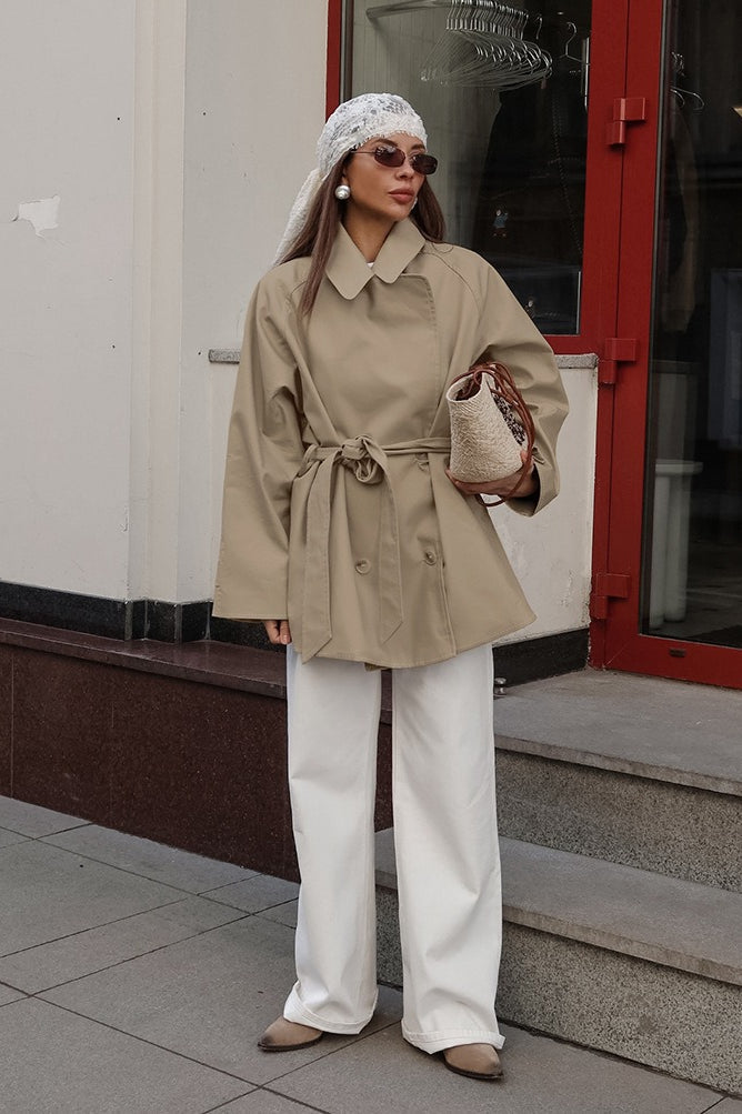 Khaki Belted Trench Midi Coat