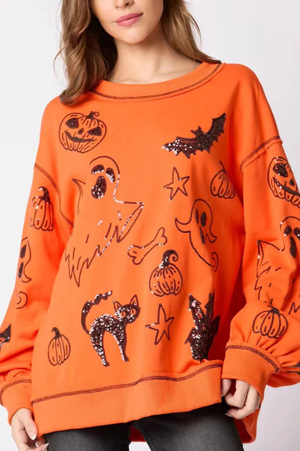 Halloween Graffiti Sequined Loose Sweatshirt