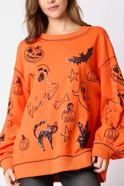 Halloween Graffiti Sequined Loose Sweatshirt