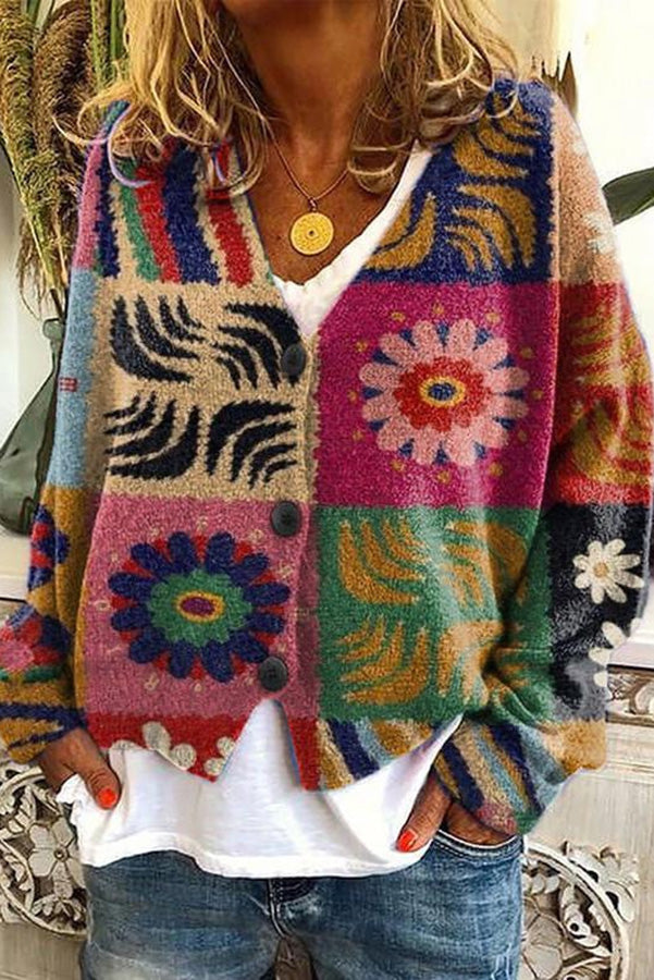 Fun and Long Sleeved Cardigan With Fun Printed Buttons
