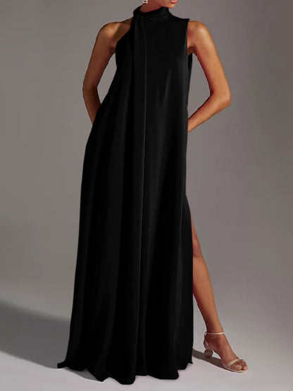 Sleeveless Color Split-side Round-neck Maxi Dresses