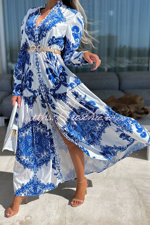 Sunshine on the Horizon Baroque Print Maxi Dress