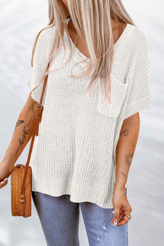 V-neck Color Knitted T-shirt