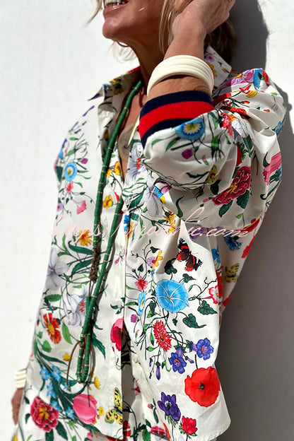 Fabulous Fiesta Satin Unique Print Button Down Oversized Blouse