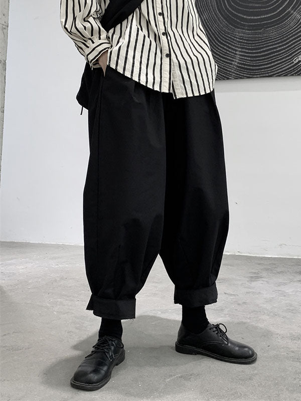 Simple Coffee Elasticity High-waisted Pockets Pleated Harem Pants Ws009