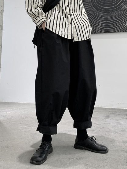 Simple Coffee Elasticity High-waisted Pockets Pleated Harem Pants Ws009