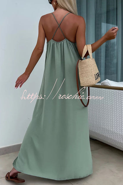Color Resort Style Spaghetti Strap Backless Maxi Dress