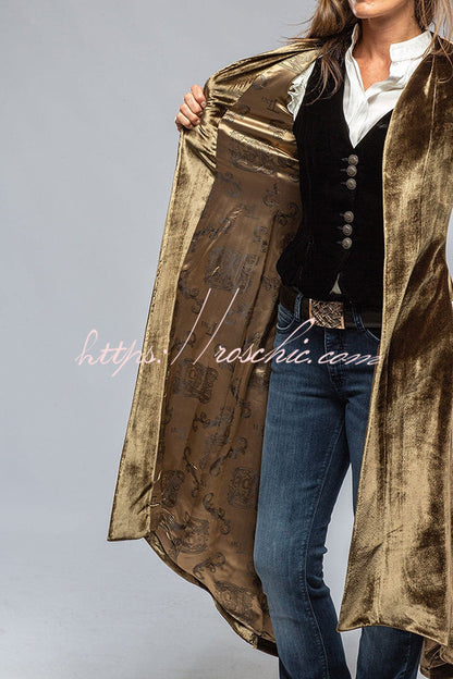 Velvet Long Loose Pocket Slit Coat