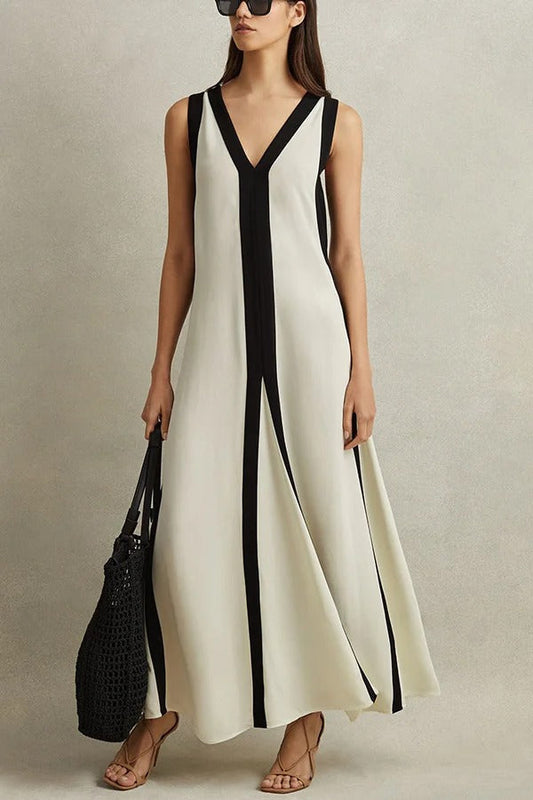 Piano Keys Reversible Style Colorblock A-line Maxi Dress