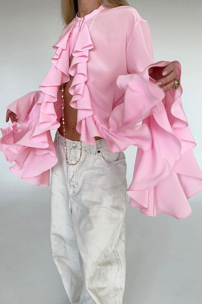 Ruffle Trim Button Blouse