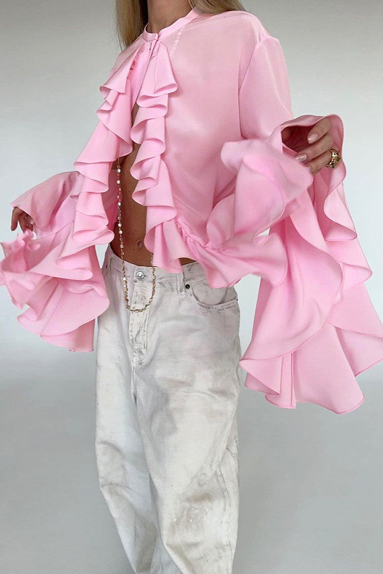 Ruffle Trim Button Blouse