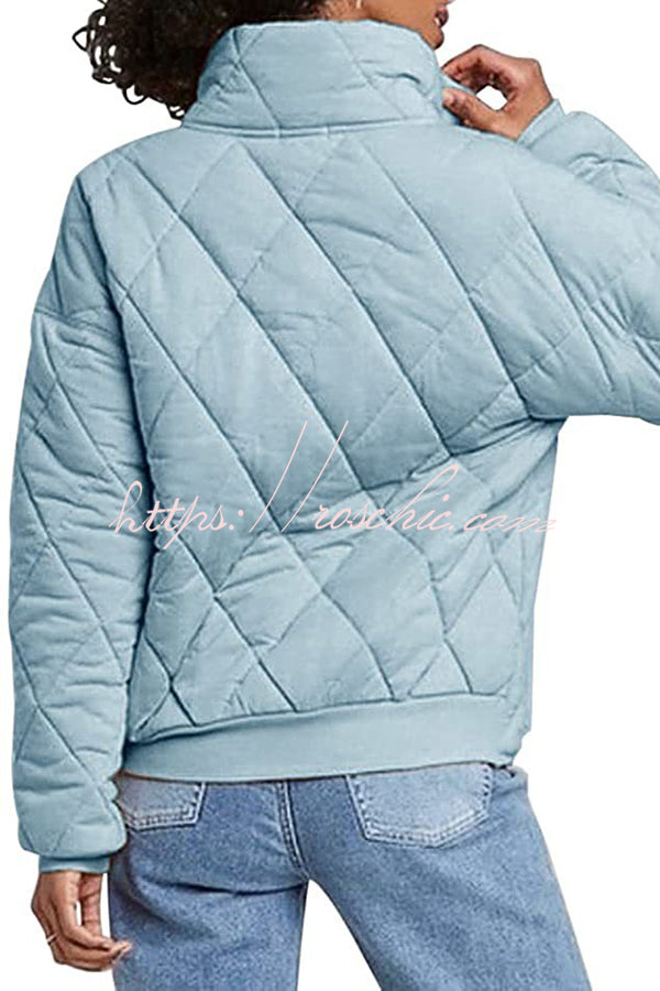 Diamond Quilted Pocket Button Long Sleeve Coat