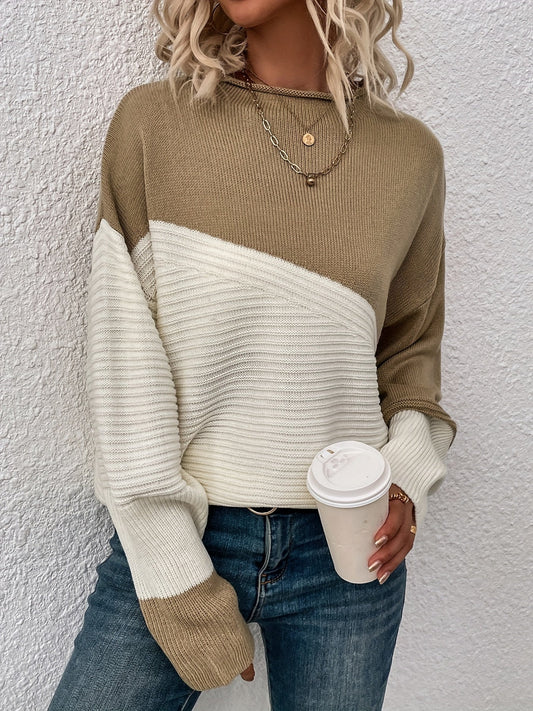 Color Block Loose Pullover Sweater Rj9313