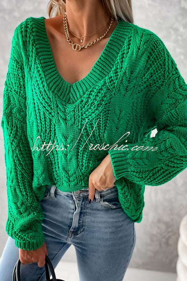 Olivier Hollow Twisted Cord V Neck Long Sleeved Sweater
