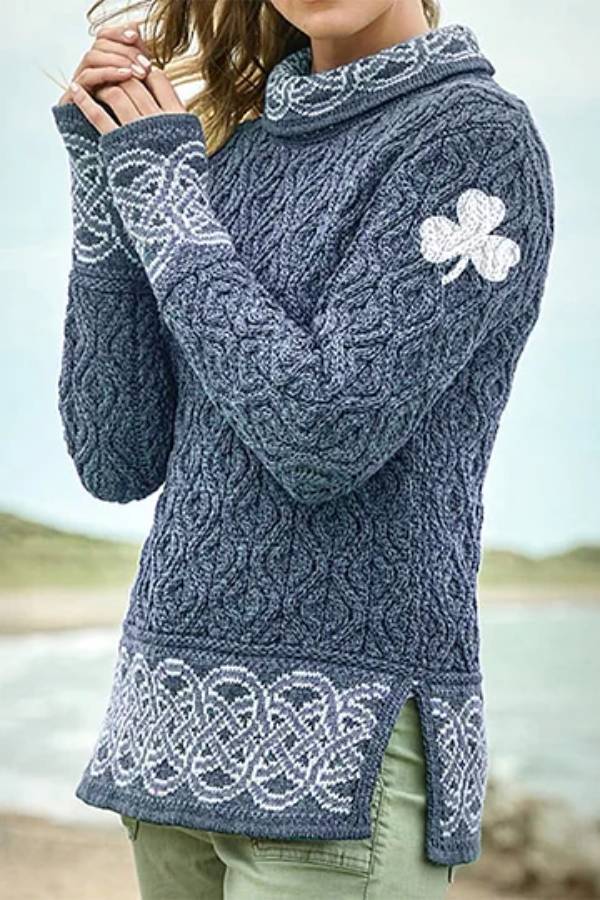 Celtic Knotted Clover Creative Jacquard Turtleneck Sweater