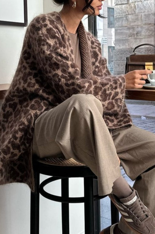 Leopard Print Loose Knit Cardigan
