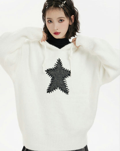 Oversized Star Patch Knit Sweater