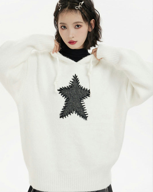 Oversized Star Patch Knit Sweater
