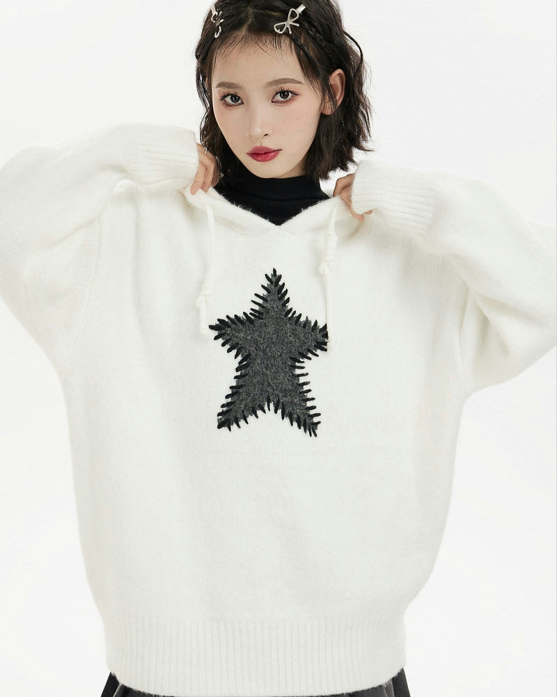Oversized Star Patch Knit Sweater