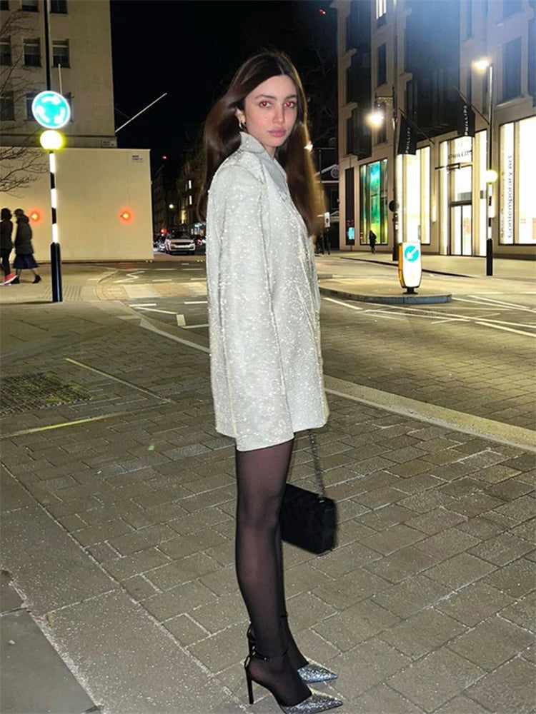 Sparkly Blazers for Oversized Loose Sliver Black Gliiter Jackets Blazer Set Pink Coat Party Outfits