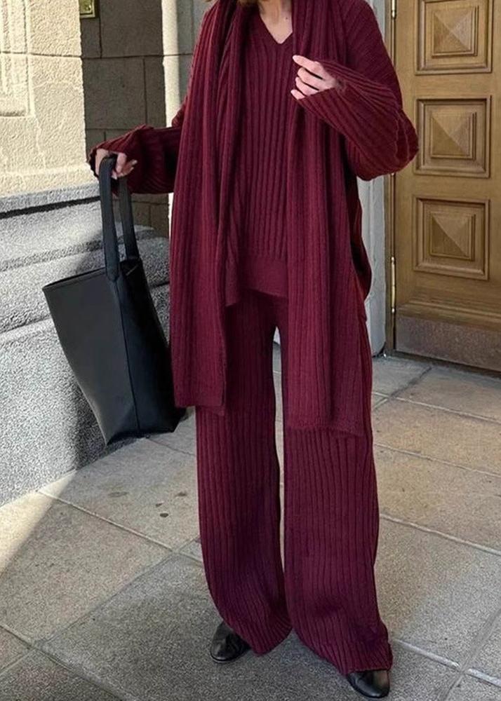 V-neck Sweater and Wide-leg Trousers Set
