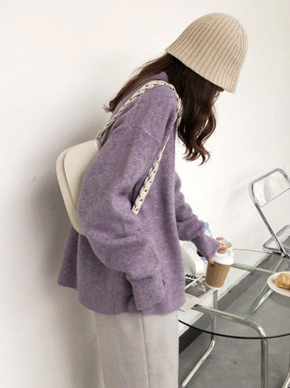 Dreamy Loose Purple Round-neck Long Sleeves Sweater Qx008