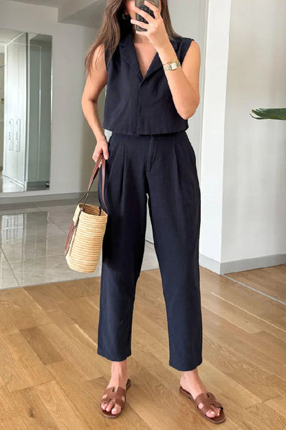 Lapel Vest \u0026 Pants Cotton Linen Two-piece Set