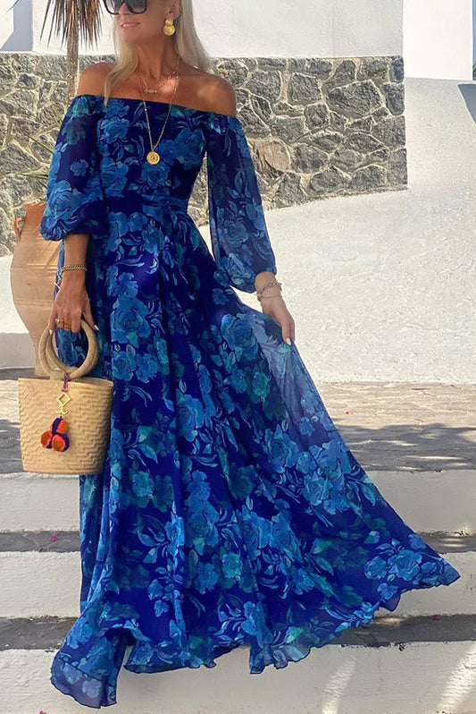 Off Shoulder Back Smocked Vacation Maxi Dress