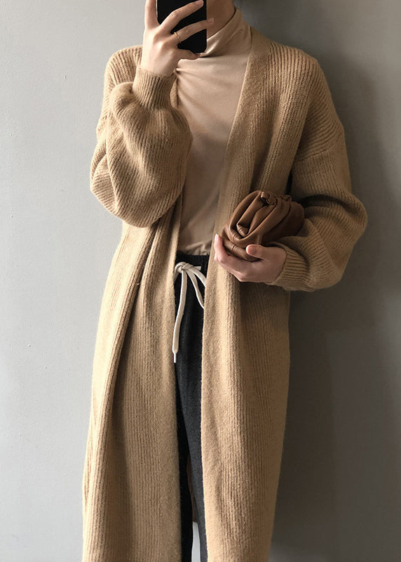 Versatile Camel Cozy Long Knit Cardigans Fall Wd022