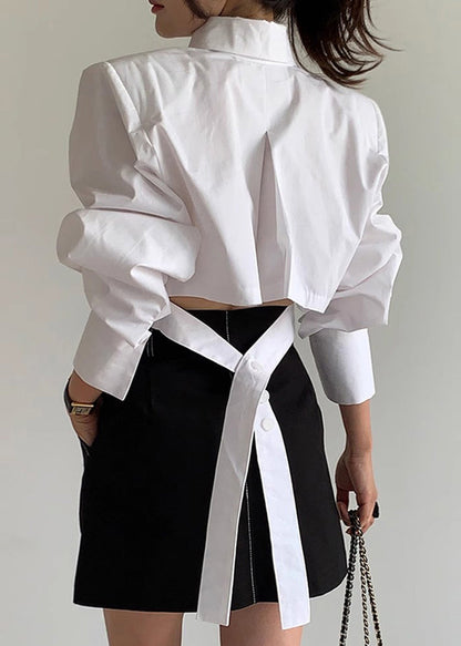Blouses Lace Back Cotton Shorts White Up Spring