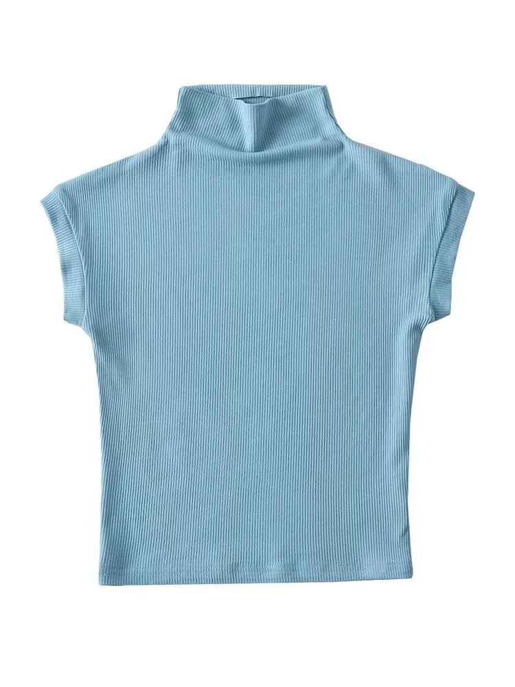 Small Turtleneck Tops Summer Woman Slim Fit T-shirt Tight Cotton Short-sleeve Tee Tops 7 Colors