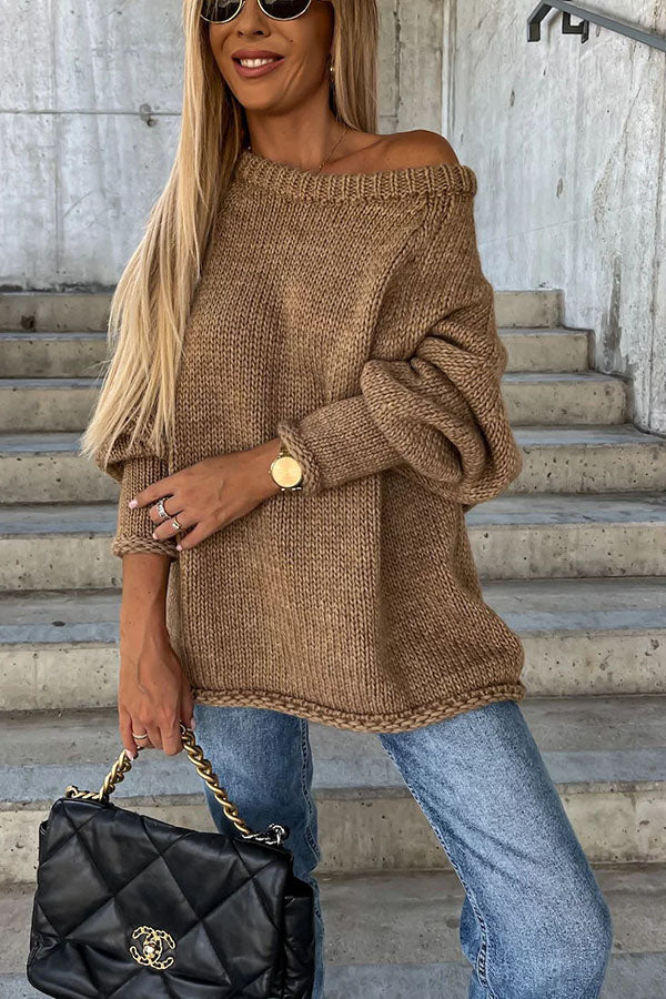 Street Atmosphere Knit Wide Neck Loose Sweater