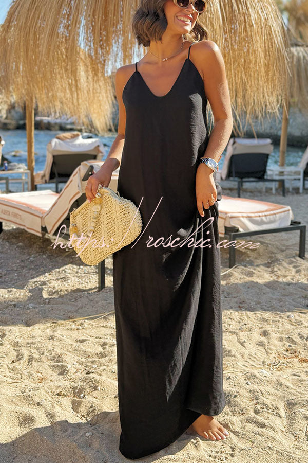 Sunny Beach Straps Unique Beaded Detail Backless Slit Maxi Dress