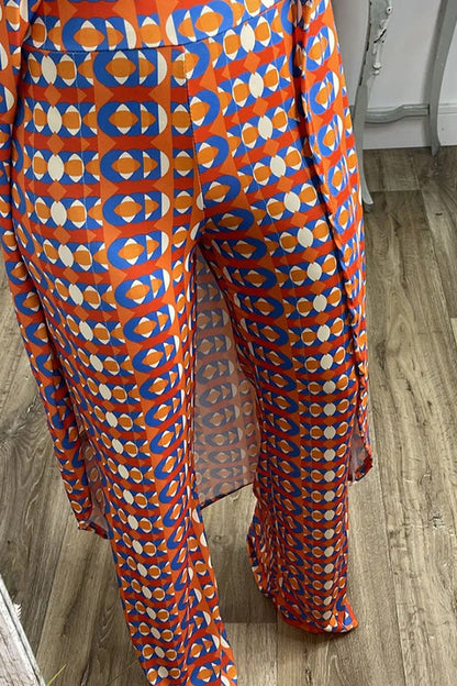 Retro Print Split Top Two-piece Set