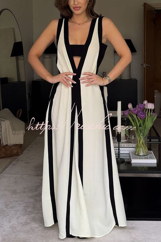 Piano Keys Reversible Style Colorblock A-line Maxi Dress