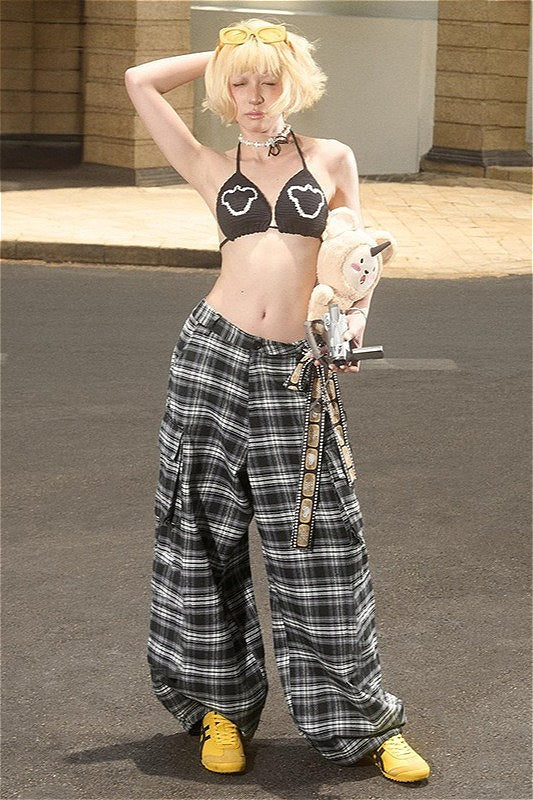 Plaid Wide Leg Cargo Pants