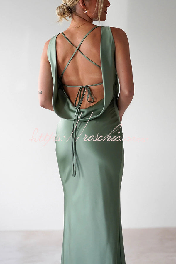 Color Backless Lace-up Slim Maxi Dress