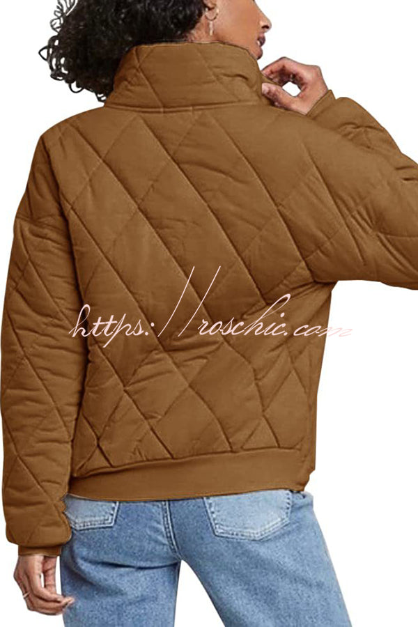 Diamond Quilted Pocket Button Long Sleeve Coat
