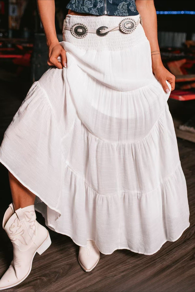 High Waisted Contrast Drawstring a Line Maxi Skirt